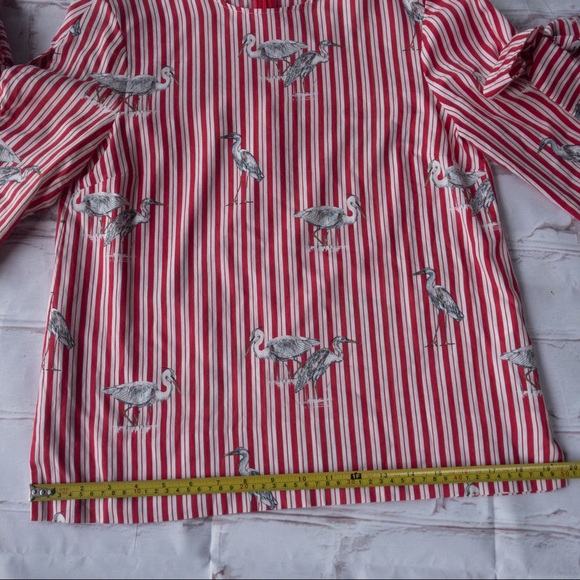 Zara Womens Red Vertical Striped Heron Bird Print Bow with Long Sleeve Blouse XS - Picture 10 of 12